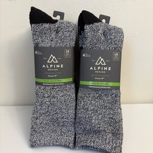 Alpine Design Men’s Hiking Socks Size Large Two 4 Pack Black and White Crew Cut